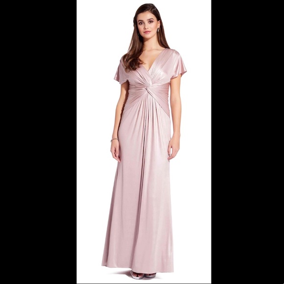 NWT ADRIANNA PAPELL Metallic Twist Cap Sleeve Gown - Picture 2 of 15